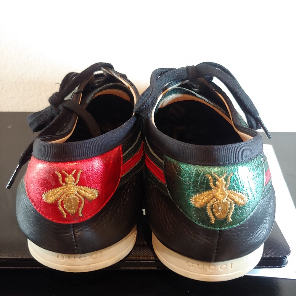 GUCCI Falacer Ace sneakers Web black leather bee 9.5 483266 - Picture 4 of 6